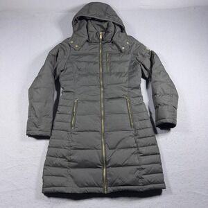 Michael Michael Kors Coat‎ Women Small Green Hooded Quilted Down Puffer Zip Long